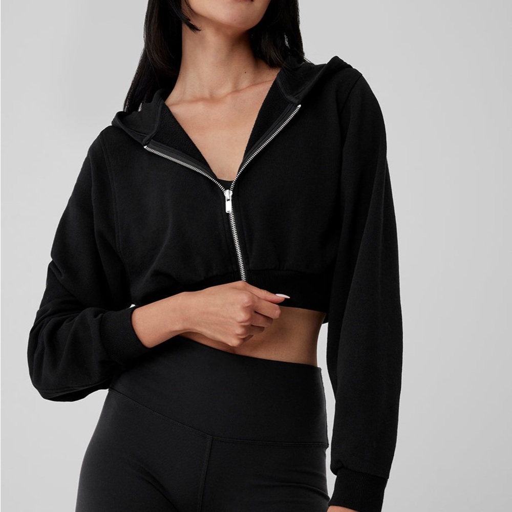 NWT Alo Yoga Breakaway Zip Up Crop Hoodie Black Size S
